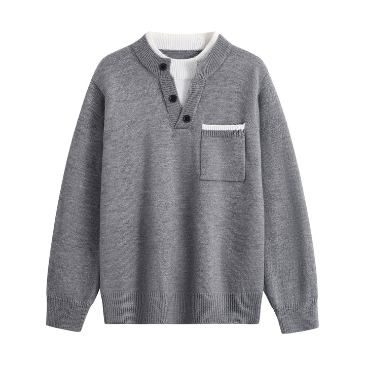 Herren Feinstrick-Henley-Pullover mit Knopfleiste, Brusttasche & Kontrastkragen Echoarchiv