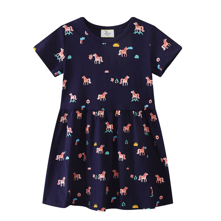 Mädchen Kurzarm Kleid mit verspieltem Einhorn-Motiv Echo Archiv
