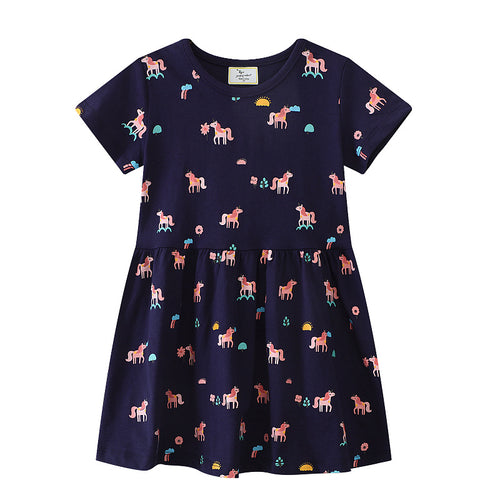 Mädchen Kurzarm Kleid mit verspieltem Einhorn-Motiv Echo Archiv
