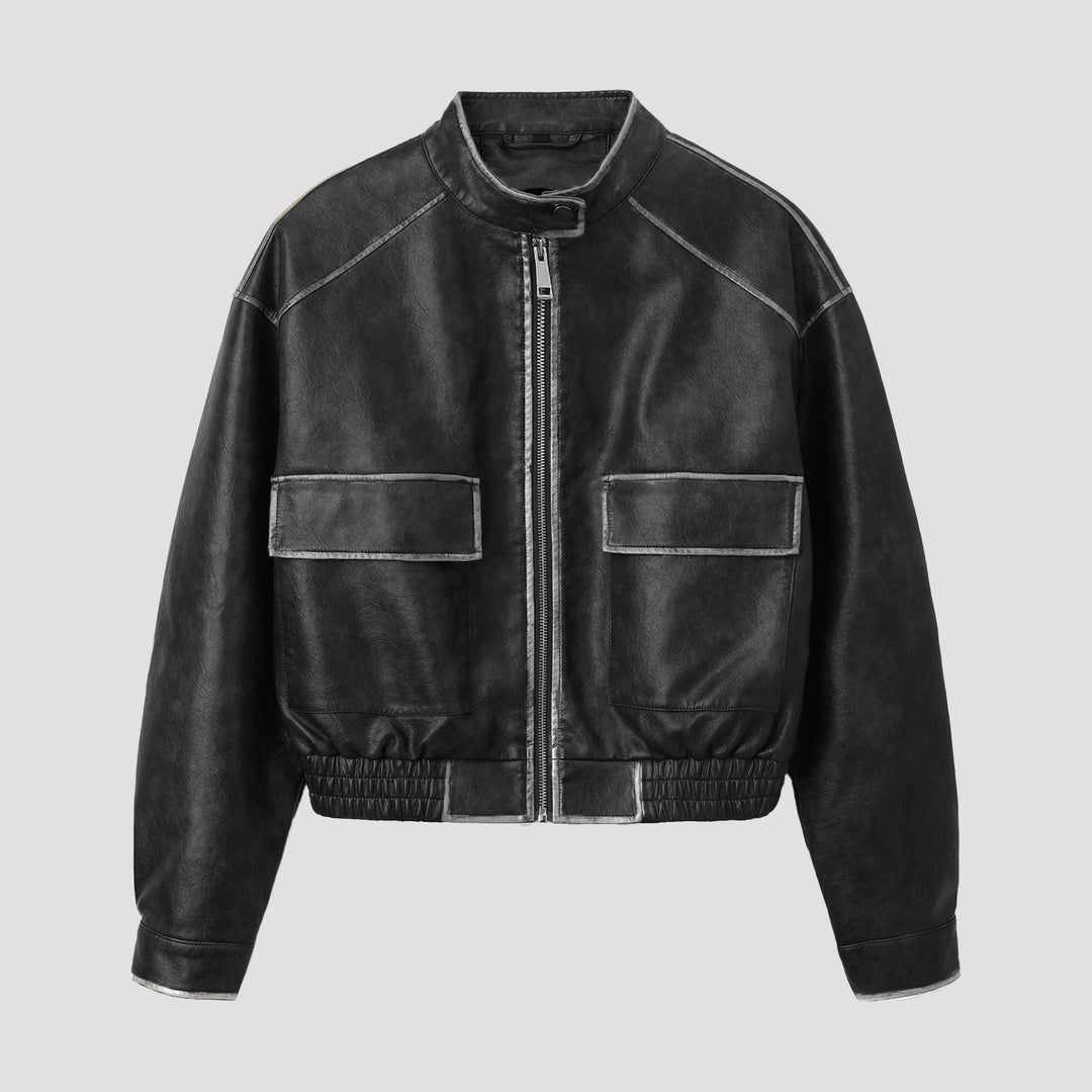 Damen Trendige Bikerjacke mit Stehkragen Echo Archiv