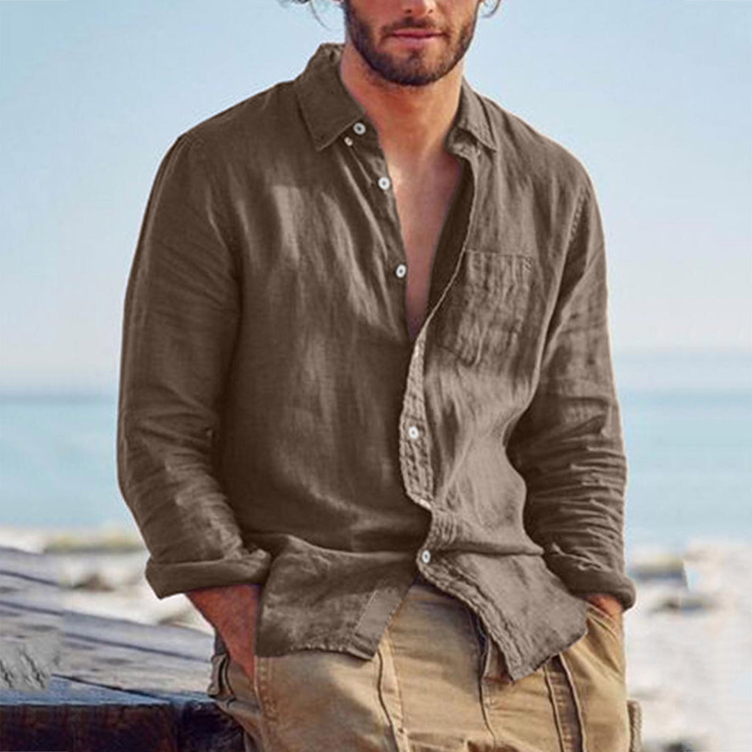 Herren nan Leinenhemd mit Brusttasche und lässiger Strandpassform Echo Archiv