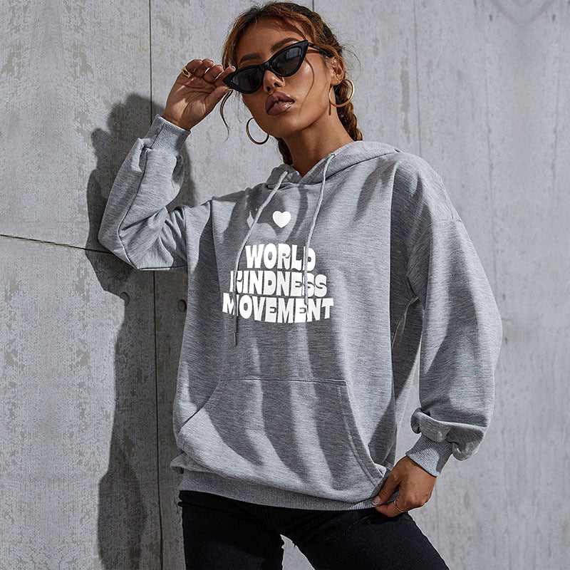 Damen Lässiger Oversize-Kapuzenpullover mit Statement-Print, Kängurutasche und Rippbündchen Echoarchiv