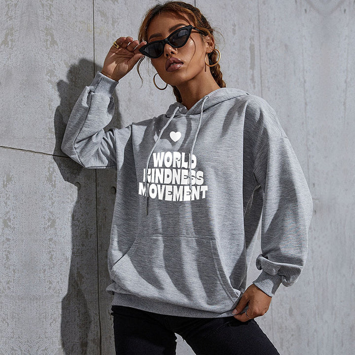 Damen Lässiger Oversize-Kapuzenpullover mit Statement-Print, Kängurutasche und Rippbündchen Echoarchiv