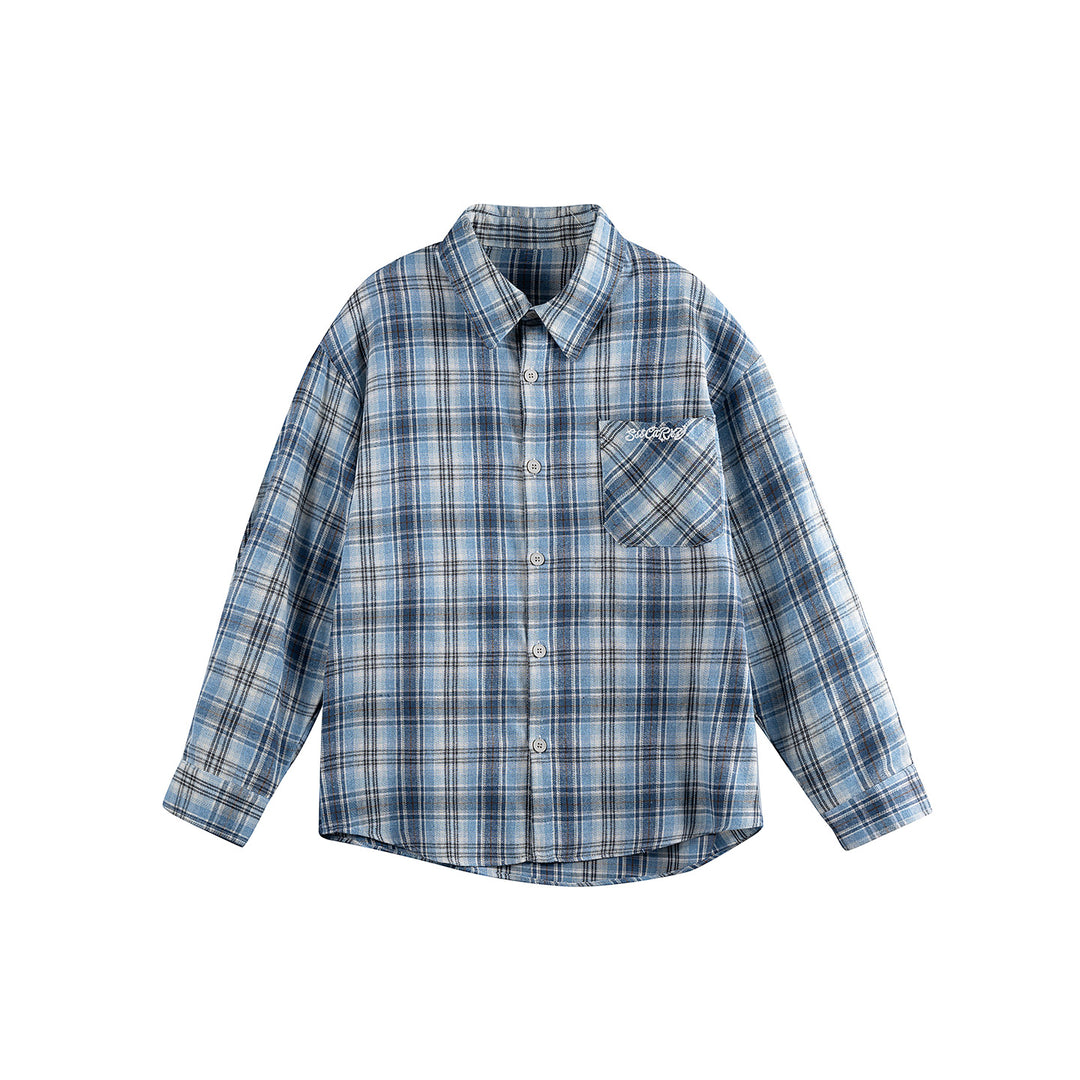 Unisex Lockerer Flanell-Buttondown im Overshirt‑Schnitt mit abgerundetem Saum Echoarchiv