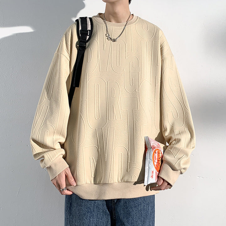 Herren Oversized Strukturiertes Strick-Sweatshirt mit geprägtem Ton-in-Ton-Lettering Echoarchiv