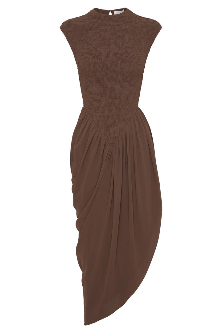 Damen Elegantes asymmetrisches Kleid mit strukturiertem Oberteil und fließendem Rock Echo Archiv