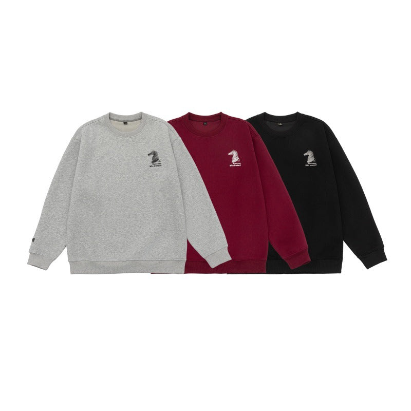 Unisex Oversize‑Sweatshirt mit gesticktem Schachritter‑Logo und gerippten Bündchen Echoarchiv