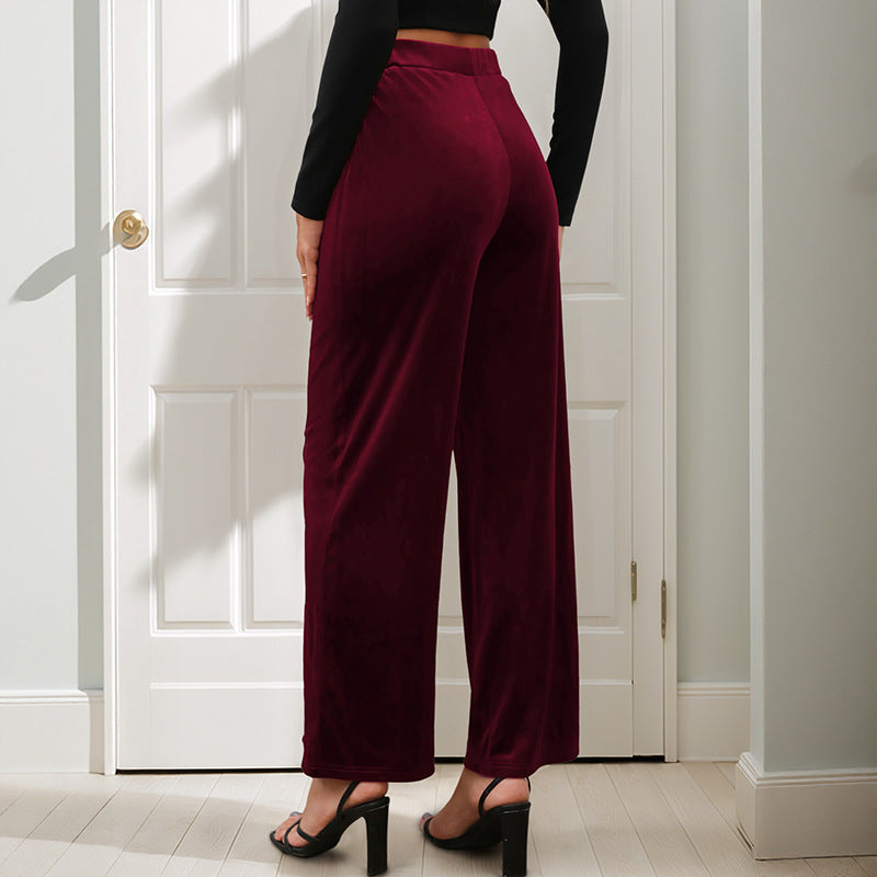 Damen Samt-Palazzohose mit hoher Taille und weitem Bein Echoarchiv