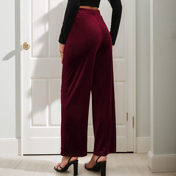 Damen Samt-Palazzohose mit hoher Taille und weitem Bein Echoarchiv