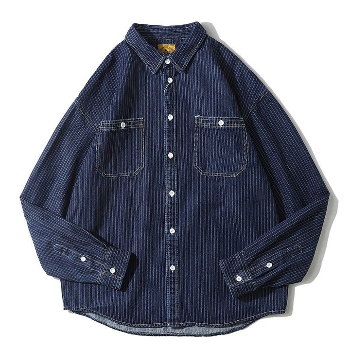 Herren Denim-Hemdjacke mit modernem Streifenmuster und praktischen Brusttaschen Echoarchiv