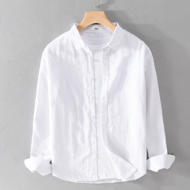 Herren Leinenmix-Layering-Overshirt mit Kentkragen, gerundetem Saum und Soft‑Touch Echoarchiv