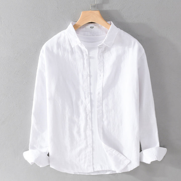 Herren Leinenmix-Layering-Overshirt mit Kentkragen, gerundetem Saum und Soft‑Touch Echoarchiv