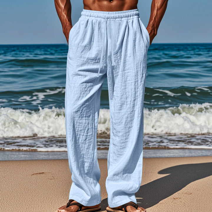 Herren nan Leichte Leinenhose mit weitem Bein und elastischem Bund Echo Archiv