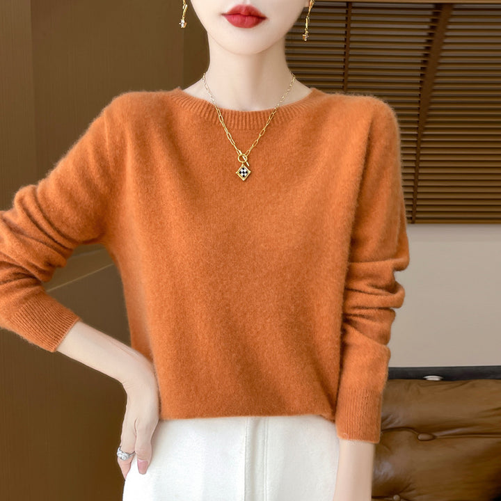 Damen Lockerer Feinstrick-Pullover mit Rundhalsausschnitt und flauschiger Angora-Optik Echoarchiv