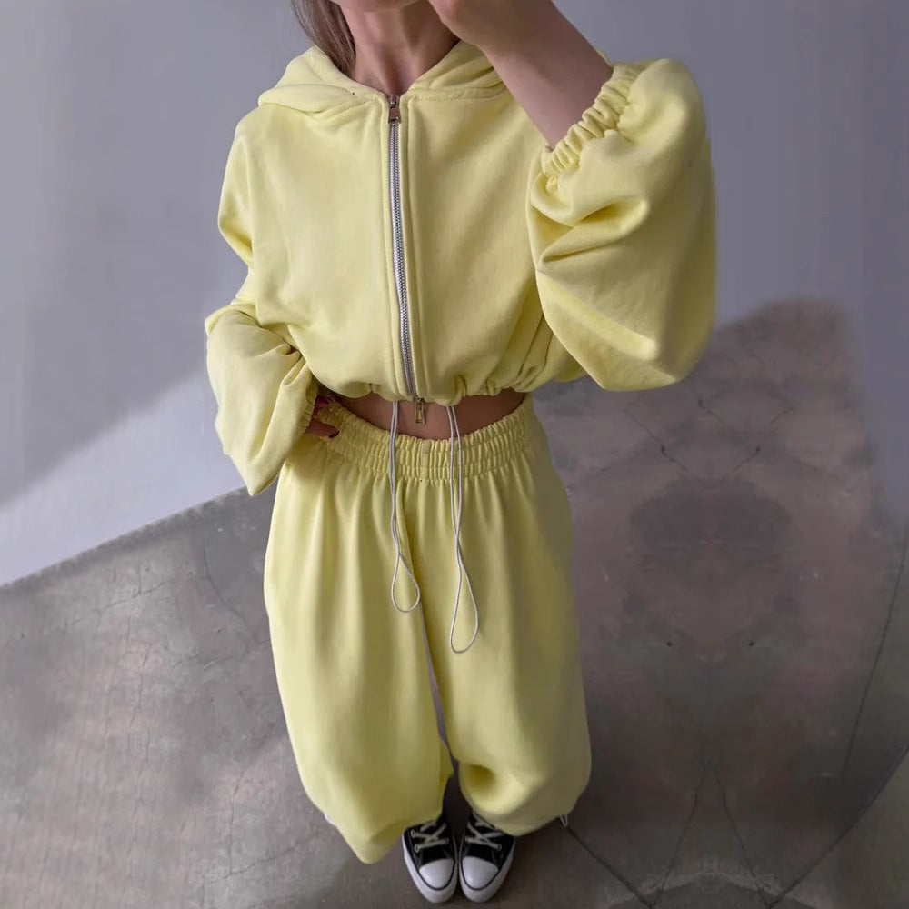 Damen nan kurzes Reißverschluss-Cropped-Hoodie und weitgeschnittene Highwaist-Loungehose Set Echo Archiv