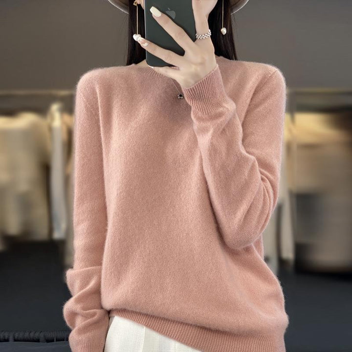 Damen Lockerer Feinstrick-Pullover mit Rundhalsausschnitt und flauschiger Angora-Optik Echoarchiv