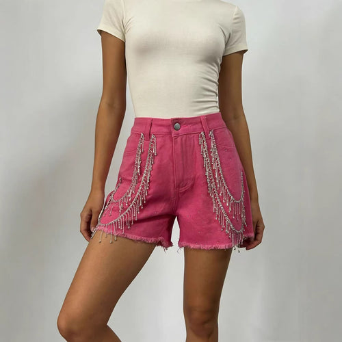 Damen Designer Denim-Shorts mit trendigen Kettenverzierungen Echo Archiv