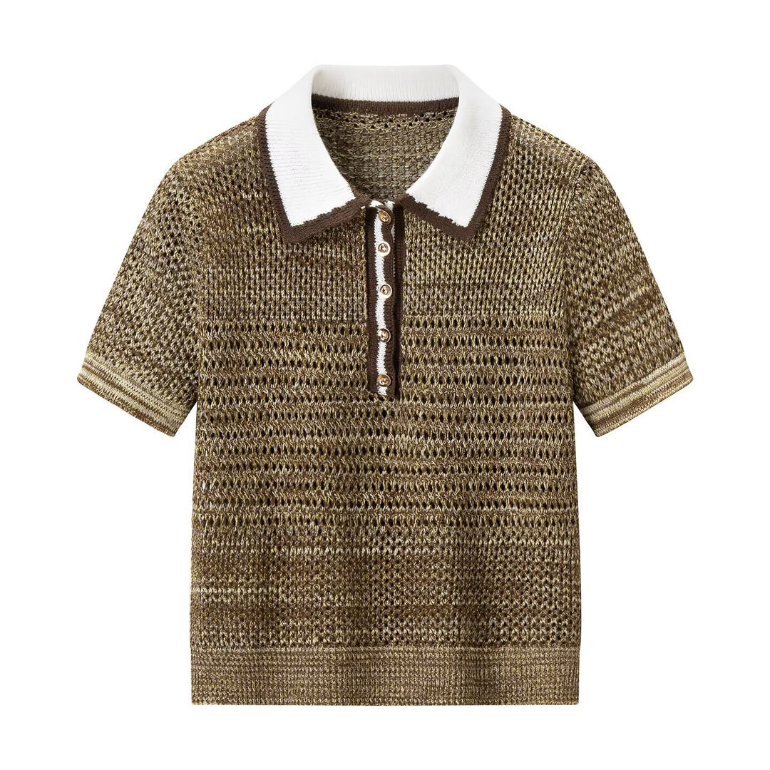 Damen Polo-Shirt mit dekorativem Strickmuster und klassischem Kragen Echo Archiv