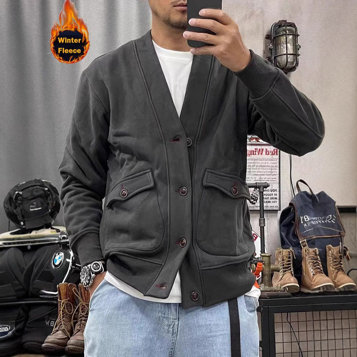 Herren Fleece-Cardigan mit Knopfleiste und aufgesetzten Taschen Echoarchiv