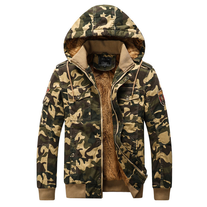 Herren Kapuzen-Camouflage-Fieldjacke mit Teddyfutter, Mehrfach-Taschen und Rippbündchen Echoarchiv