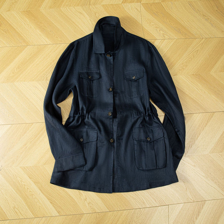 Damen Utility-Jacke aus Leinenmix mit Tunnelzug, Pattentaschen und Hemdkragen Echoarchiv