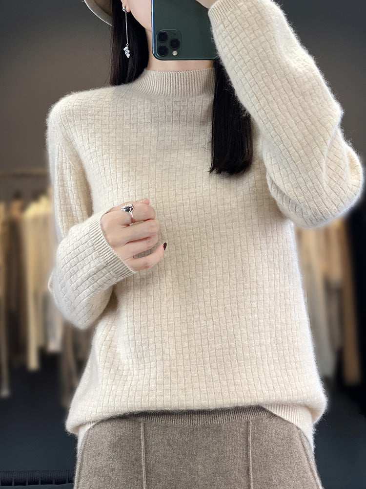 Damen Weicher Boxy-Mockneckpullover im Mohair-Look mit feiner Kastenrippenstruktur Echoarchiv