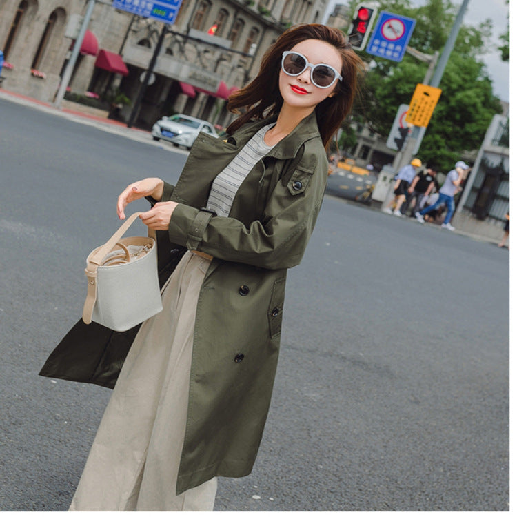 Damen Midilanger Trenchcoat mit taillierendem Bindegürtel und verstellbaren Manschetten Echoarchiv