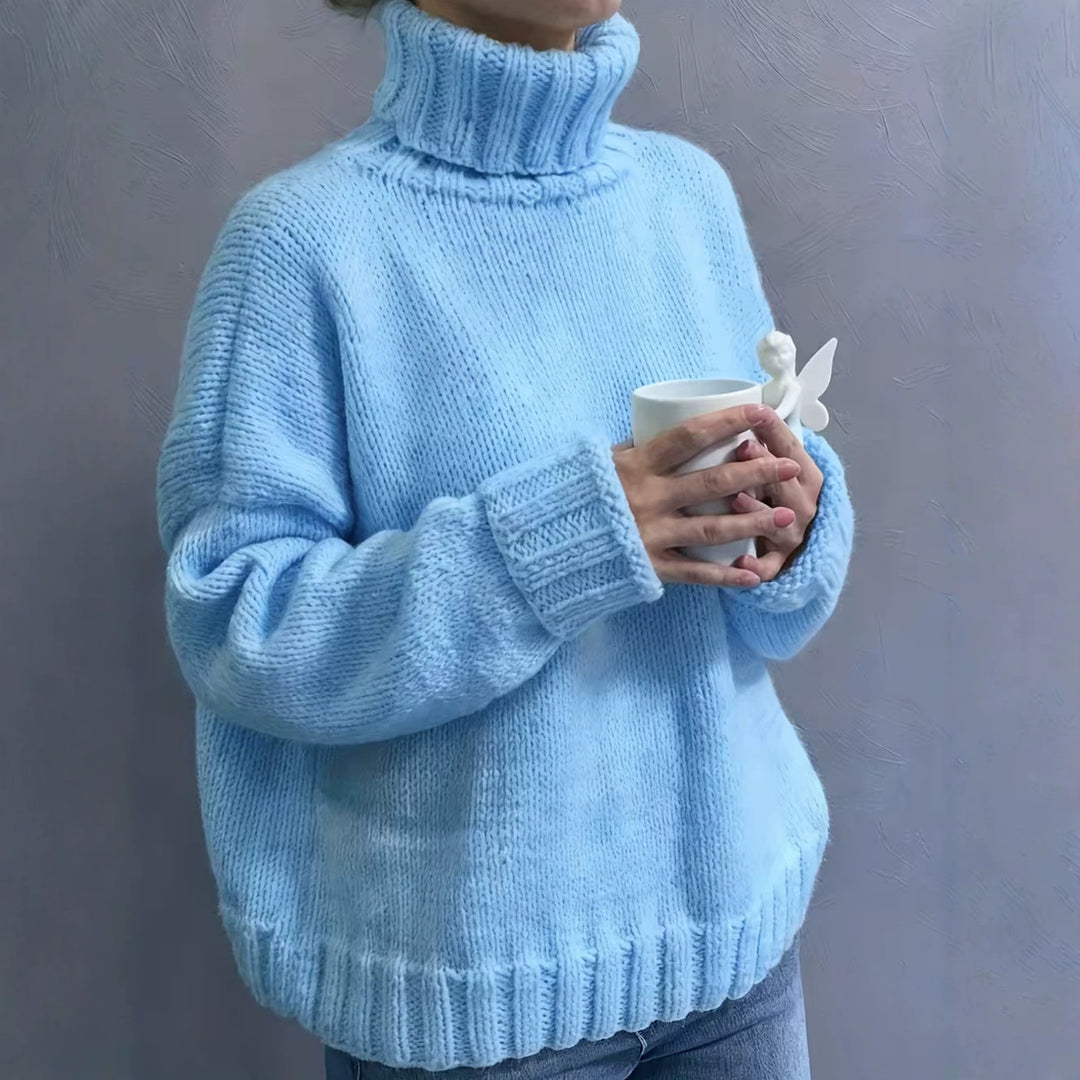 Damen Oversize-Rollkragenpullover im Fluffy-Mix mit breiten gerippten Bündchen – Mavelle