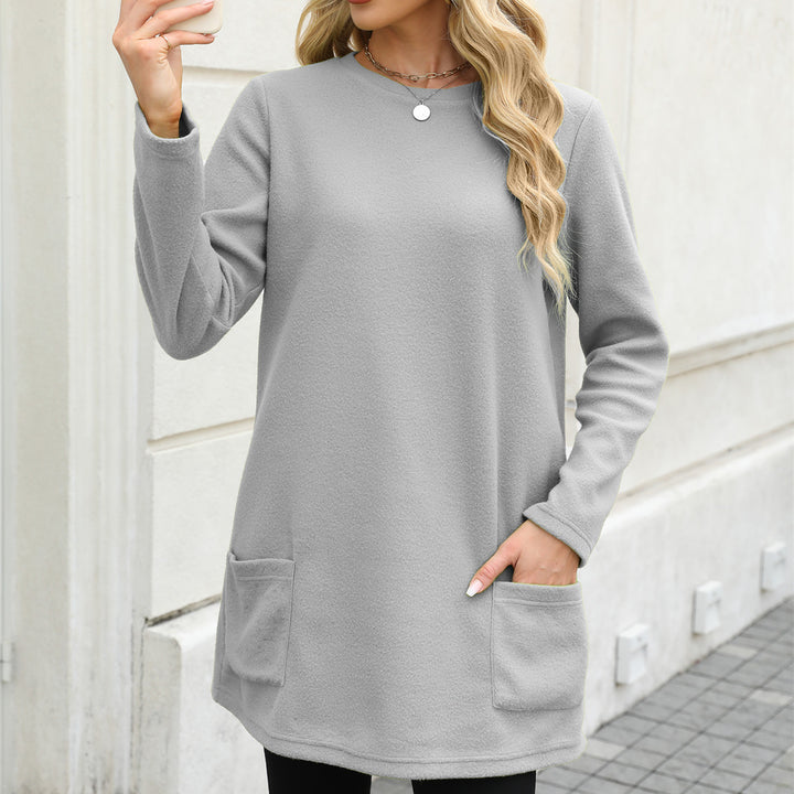 Damen nan legeres Fleece-Tunika-Kleid mit Rundhalsausschnitt und aufgesetzten Taschen Echo Archiv
