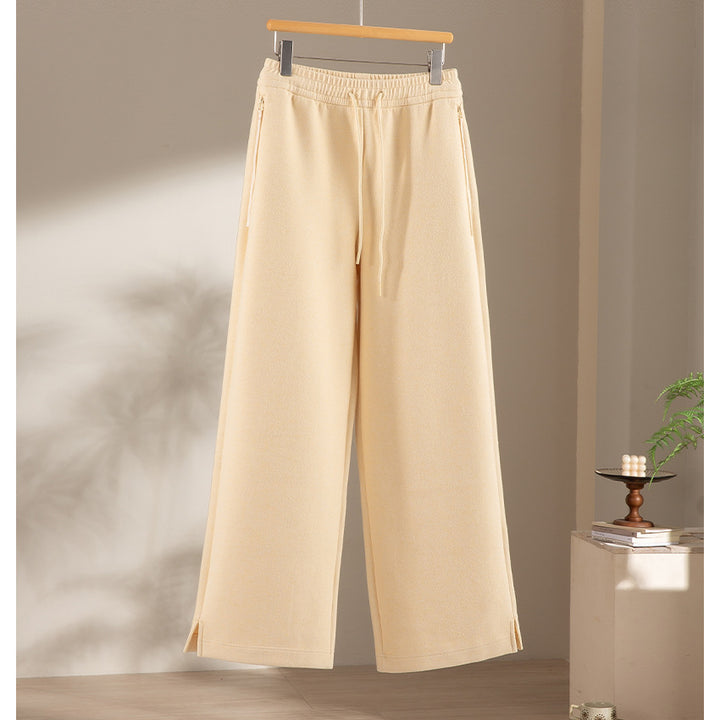 Damen weite French‑Terry Lounge-Sweatpant mit hohem Bund, Kordelzug und seitlichen Schlitzen Echoarchiv