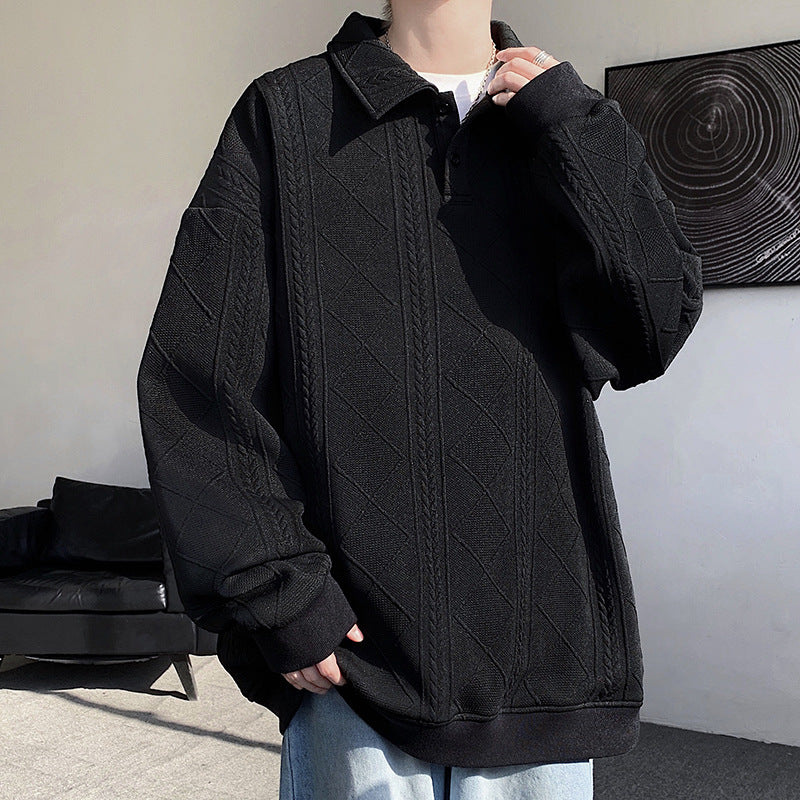 Herren Oversize-Polo-Strickpullover mit Rauten- und Zopfstruktur Echo Archiv