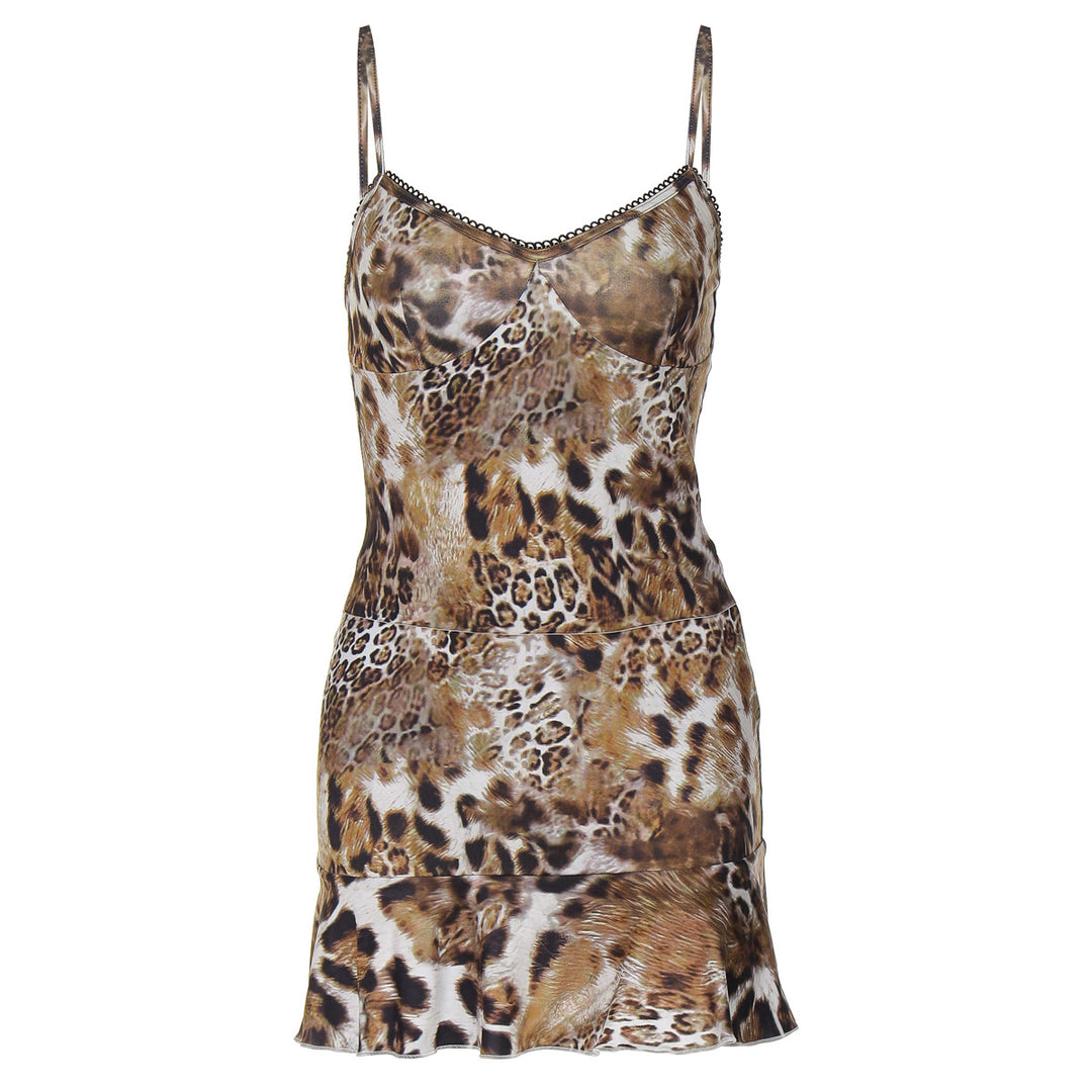 Damen Minikleid mit aufregendem Leopardenmuster und Spitzenbesatz Echo Archiv