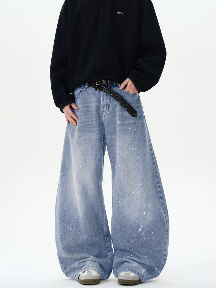 Herren Extraweite Paint‑Effekt Baggy‑Jeans mit tiefem Schritt und Used‑Wash Echoarchiv