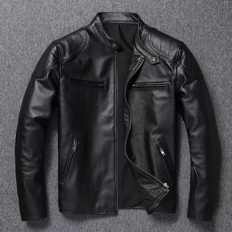 Herren Lederjacke im Vintage-Bikerstil mit Brusttaschen und Reißverschluss – Valtoré