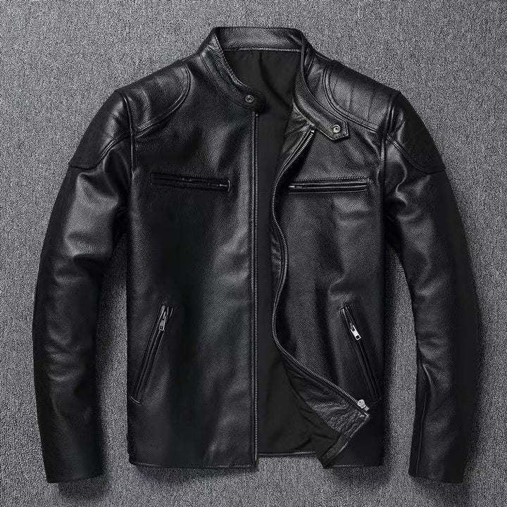 Herren Lederjacke im Vintage-Bikerstil mit Brusttaschen und Reißverschluss – Valtoré