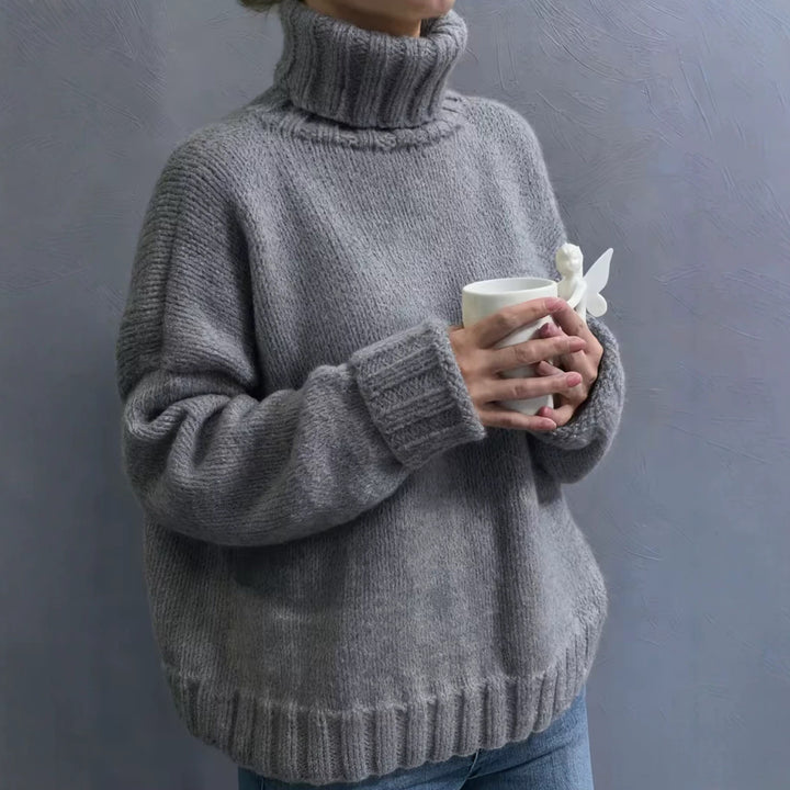Damen Oversize-Rollkragenpullover im Fluffy-Mix mit breiten gerippten Bündchen – Mavelle