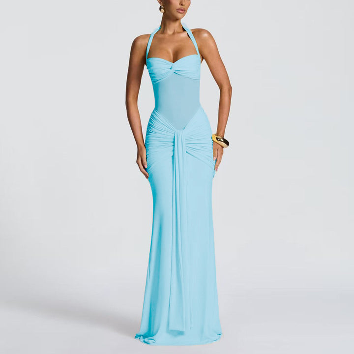 Damen Elegantes Maxikleid mit Tiefem Rückenausschnitt und Raffinierten Falten Echo Archiv