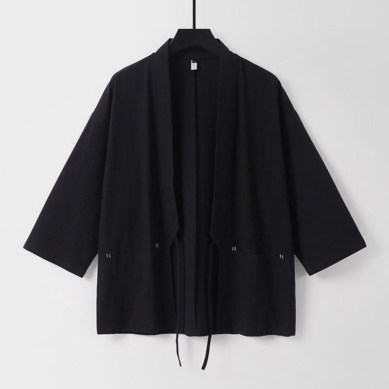 Damen Lockerer Kimono-Cardigan aus Baumwollmix mit Tunnelzug und Hüfttaschen Echoarchiv