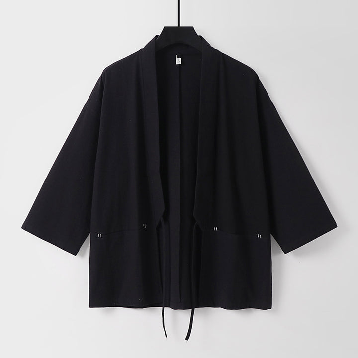 Damen Lockerer Kimono-Cardigan aus Baumwollmix mit Tunnelzug und Hüfttaschen Echoarchiv