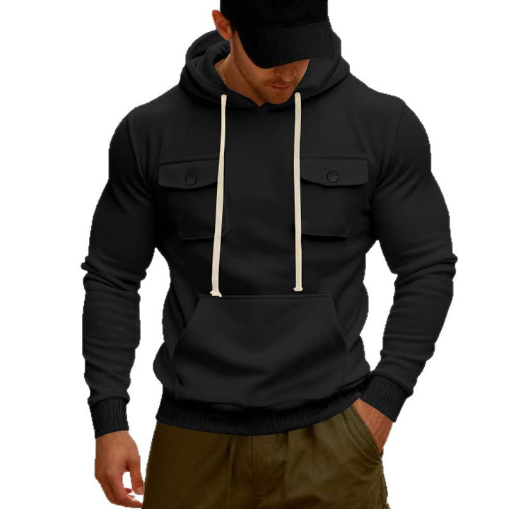 Herren Kapuzenpullover mit Brustklappentasche, Kängurutasche & Rippbündchen – Cavarno