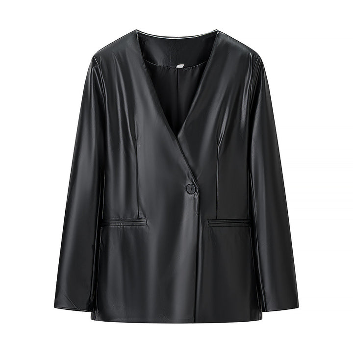 Damen Figurnaher Blazerjacke in Lederoptik mit Single‑Button und konturierenden Abnähern Echo Archiv