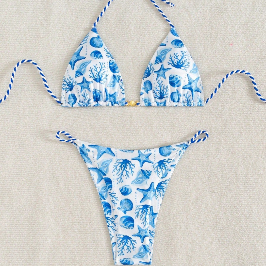 Damen Triangel-Bikini mit maritimen Motiven und verspielten Kordelbindungen Echo Archiv