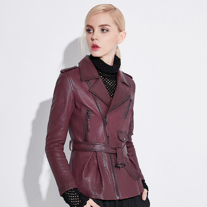 Damen Stylische Lederbikerjacke mit tailliertem Schnitt Echo Archiv