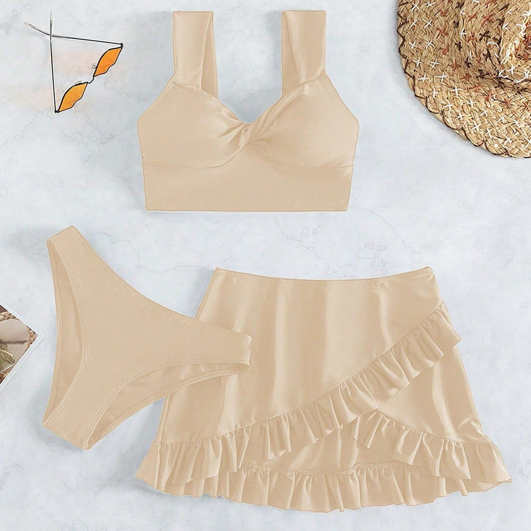 Damen Freizeit-Bikini-Set mit Wickelrock und stützenden Trägern Echo Archiv