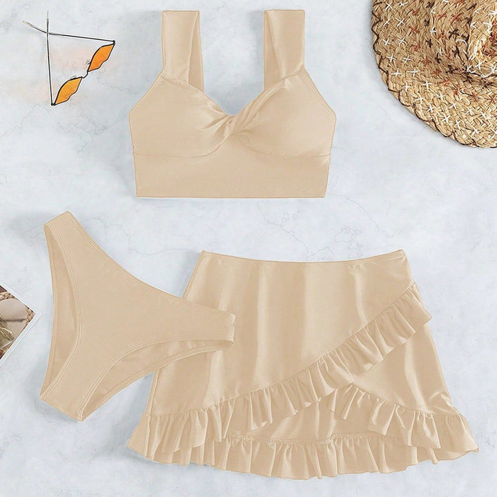 Damen Freizeit-Bikini-Set mit Wickelrock und stützenden Trägern Echo Archiv