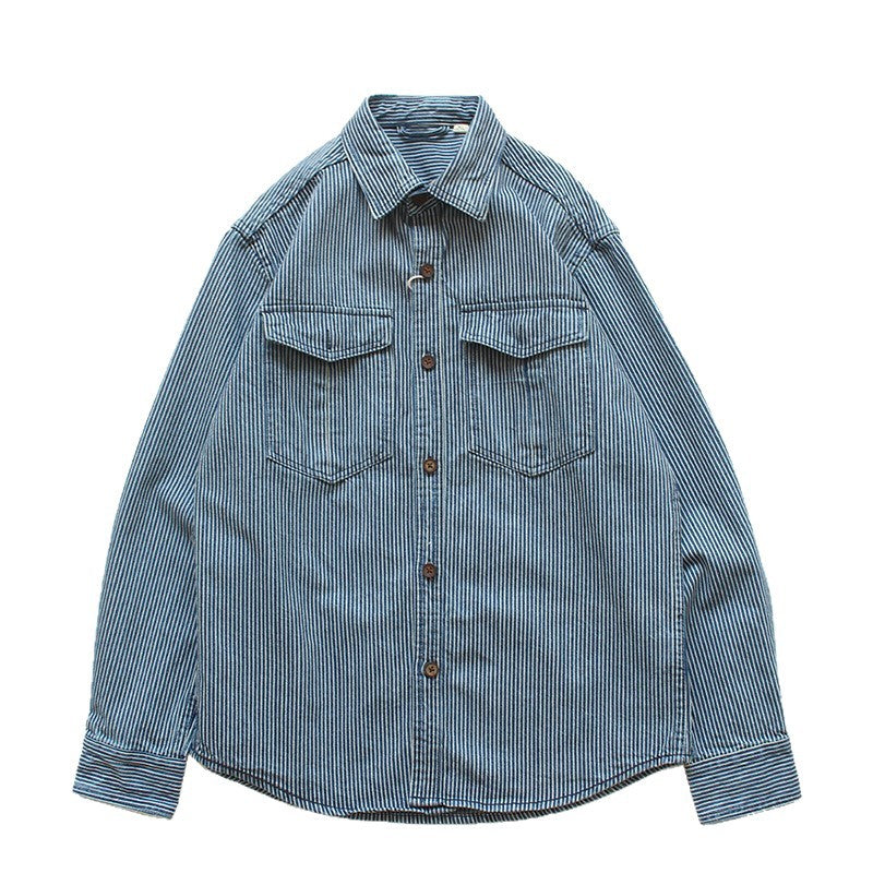 Herren Gestreiftes Denim-Hemd mit Brusttaschen Echo Archiv