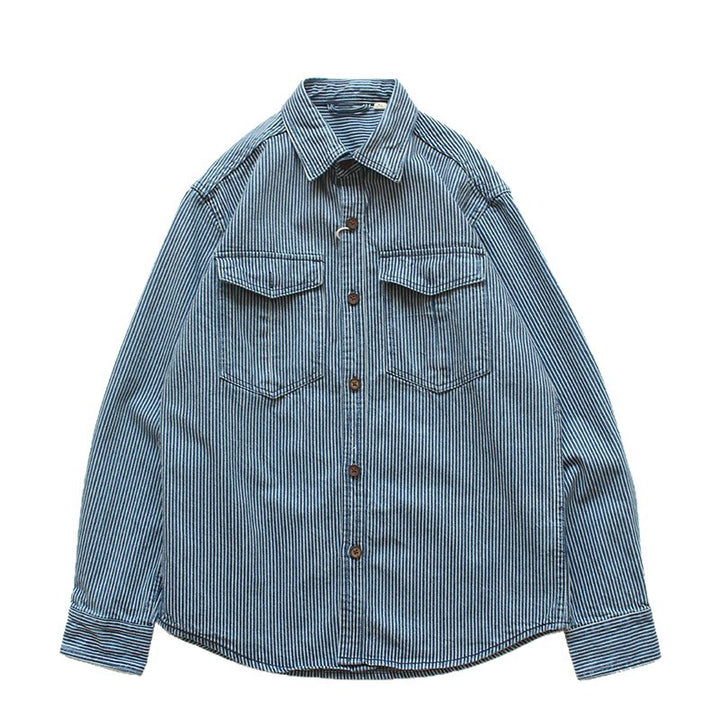 Herren Gestreiftes Denim-Hemd mit Brusttaschen Echo Archiv