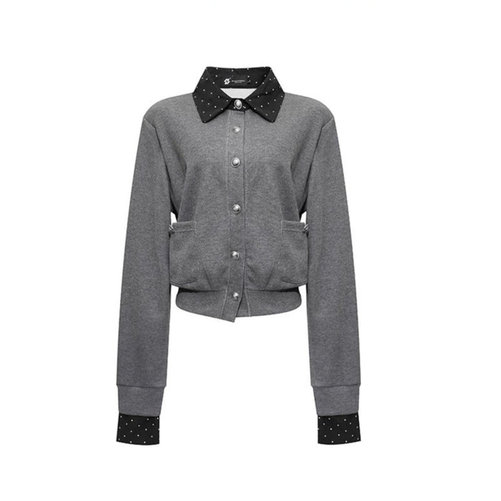 Damen Knopf-Sweatjacke mit eingesetztem Hemdkragen und Manschetten Echoarchiv