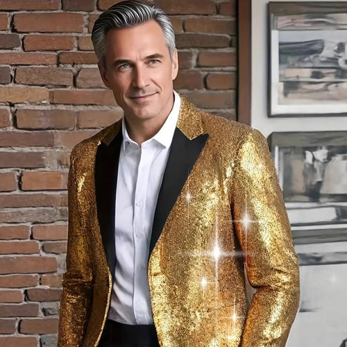 Herren glitzernder Paillettenblazer mit modernem Schnitt und elegantem Revers Echoarchiv