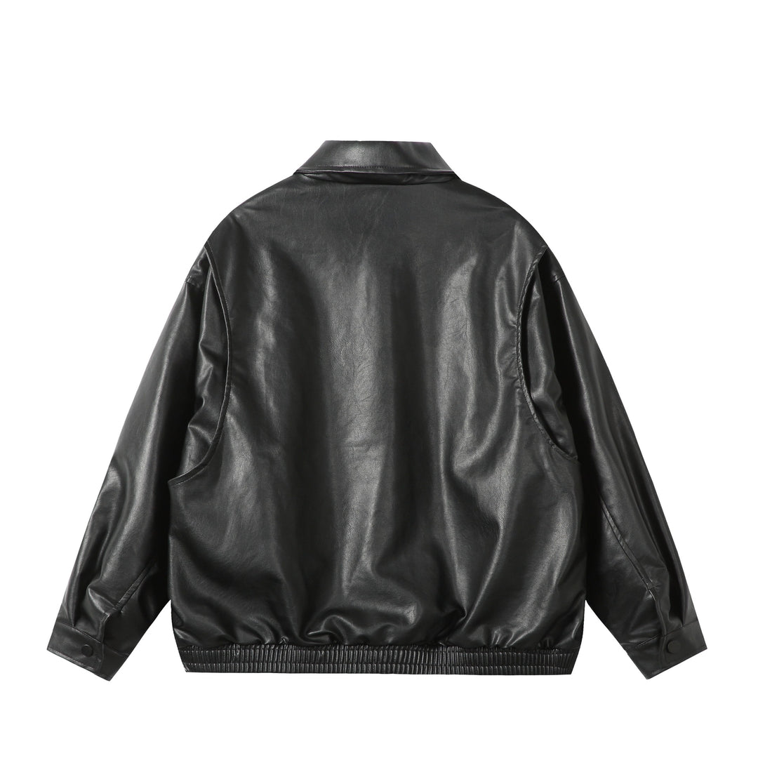 Damen Oversize Glattleder‑Optik Blousonjacke mit elastischem Saum und Metall‑Logo Echoarchiv